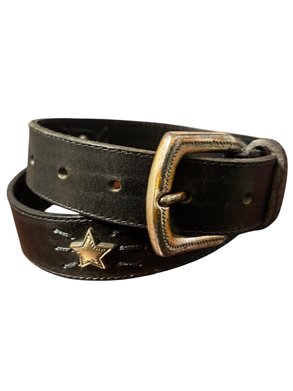 Fossil Black Leather Belt with Metallic Heart & Star Hardwear Small Country